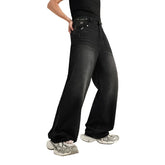 Casual Patched Wide-leg Jeans